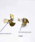 32mm Brass Left Hand 3 Blade Propeller for RC Submarines With M3 Shaft Hole Scale Model Propeller For Deep Sea RC Submersibles High Torque Performance And Anti Vibration Mount, showing front and side views