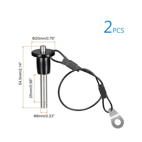 Two Pack 304 Stainless Steel Ball Locking Pins With Quick Release Push Button And 24 Cm Lanyard Cable 6 mm Diameter 25 mm Usable Length Heavy Duty Rust Resistant Easy Release Pins For Machinery And Fixtures