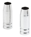 Heavy Duty 2 Pair Conical Nozzle Guards For Binzel Style Mig Welding Gun, shiny silver metal, protecting weld nozzles from spatter.