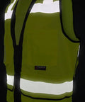 Heavy Duty Green Mesh Surveyors Vest With Loaded Tablet Pockets And Secure Id Sleeve Super Breathable Class Two Compliant Jobsite Safety Gear For Hardcore Seasoned Crews 3XL, side view with reflective stripes.