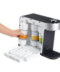 Hand inserting filter in Aquamega 100 Countertop Water Purifier With Three Stage Filtration and Direct Flow Technology, black silver finish