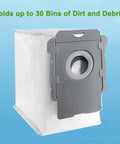 Eight Pack Roomba Vacuum Bags For I7 I8 S9 J7 With Clean Base showing 4-layer filtration bag with closure