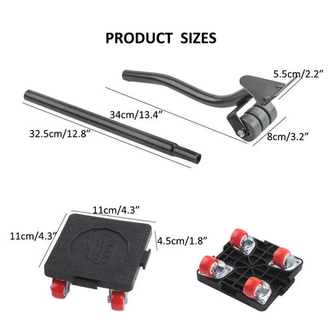 Heavy Duty Furniture Mover Lifter Kit With Extension Bar And Four Wheel Dollies for moving heavy sofas cabinets and beds up to 440 lbs.