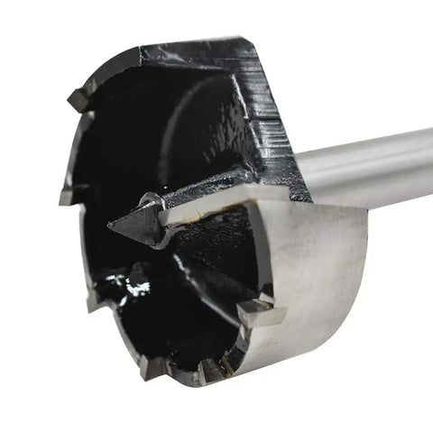 Close-up view of Two And One Eighth Inch Carbide Tipped Multi Spur Bit Built Tough Pro Grade Heavy Duty Drill Bit blade and tip