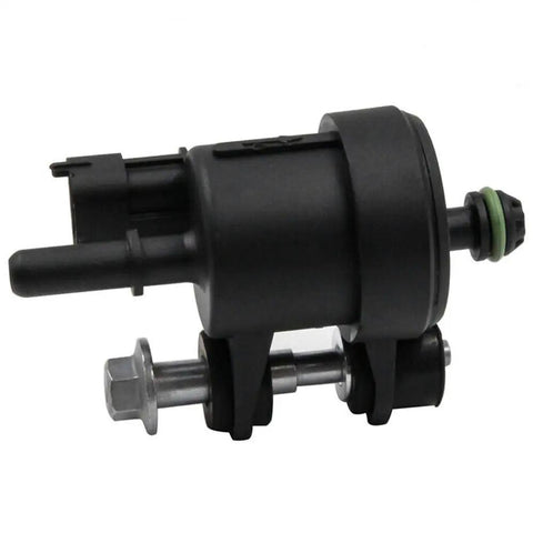 Direct Fit Vapor Canister Purge Valve Solenoid for GMC SUVs, black plastic body, side view, OEM style EVAP purge valve replacement.