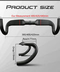 Carbon Road Bike Drop Bars 400mm 31.8mm UD Matte, Internal Routing, 119mm Drop, 77mm Reach with measurements illustration