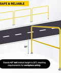 Heavy Duty Industrial Safety Railing 72 Long By 42 High Rock Solid Steel Pipe Guardrail with 20" midrail for workplace safety.