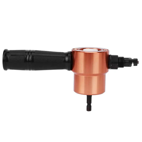 Heavy Duty Electric Nibbler Tool For Thin Metal Sheets, Steel, And Aluminum showcasing dual head design and ergonomic grip.