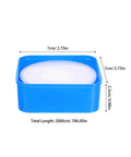 Top Shelf PTFE Adhesive Seal Tape 10 Rolls Of Water Leak Repair Wrap For Pipes And Threads Gonna Save Ya Time With This Ninja Tight DIY Plumbing Fix Daily in blue container with dimensions.