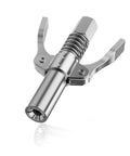 NYTKL grease gun coupler, front view, chrome-plated steel with double handles and 6-jaw design for 1/8 in NPT.