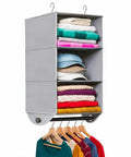 Heavy Duty Hanging Closet Organizer With Built In Garment Rod Three Shelf Storage For Clothes Shoes And Sweaters Reinforced 600D Fabric
