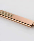 Top Shelf Wall Mounted Rain Shower Combo Set With Smooth Handheld Sprayer And Bathtub Faucet Featuring Sleek Rose Gold And Matte Black Finish For A No Sweat Bathroom Upgrade - rose gold handheld sprayer with textured surface.