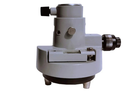 Side view of Laser Plummet Tribrach Adapter For Surveying And Leveling With 3 Prong Forced Centering, optical plummet, mounted on base.