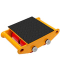 Super Heavy Duty Machinery Moving Skates 6 Ton Capacity With Non Slip Pu Rollers, yellow skate with rubber grip pad and red wheels.