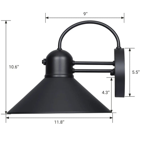 Dusk To Dawn Outdoor Wall Light With Gooseneck Barn Style Sconce Modern Farmhouse Matte Black Exterior Porch Lighting with dimensions