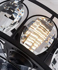 Boss Level Vintage Industrial Fandelier Ceiling Fan With Bright Lighting, close-up of crystal light details and black metal frame.