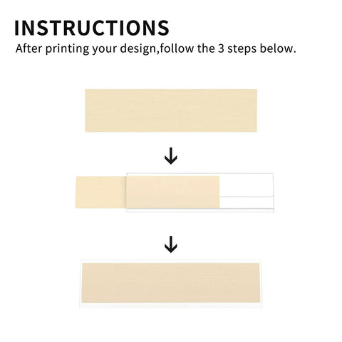 Instructions for inserting paper into Clear Desk Name Plates Set Of 12 Personalized 2x8 Inch Sign Holders for Table Displays.