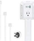 Slick Space Saving Outlet Extender Stick With 360 Rotating Plug And Solid Surge Protector For Behind Couch Bed Nightstand Adjustable Reach, white