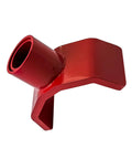 Beefy Bottle Jack Adapter Lifting Saddle for 2 to 4 Inch Axle Tubes, red steel design, top view, garage use.