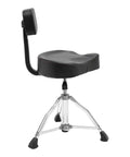 Solid As A Rock Drum Throne Stool With Plush Memory Foam Backrest side view showing adjustable height and chrome frame.