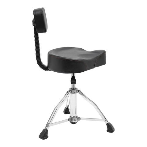 Solid As A Rock Drum Throne Stool With Plush Memory Foam Backrest side view showing adjustable height and chrome frame.