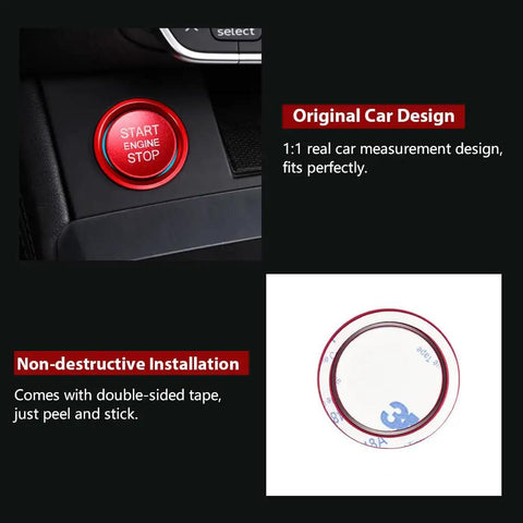 Audi Slick Red Engine Start Button Cover Stickers For A4 A5 A6 A7 Q5 Models metal trim decor installation view