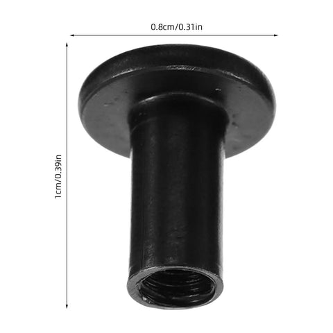 Black Furniture Connector Bolts And Barrel Nuts 40 Piece Kit For Rock Solid Bed Frame And Cupboard Assembly. Black barrel nut detail.