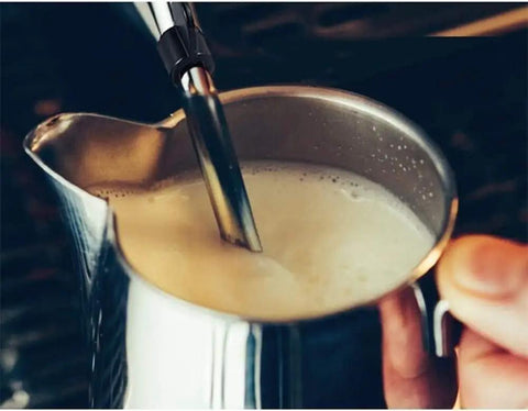 Close-up of One Touch Coffeehouse Espresso Maker And Cappuccino Machine With 15 Bar Pump 1050W Power Compact frothing milk