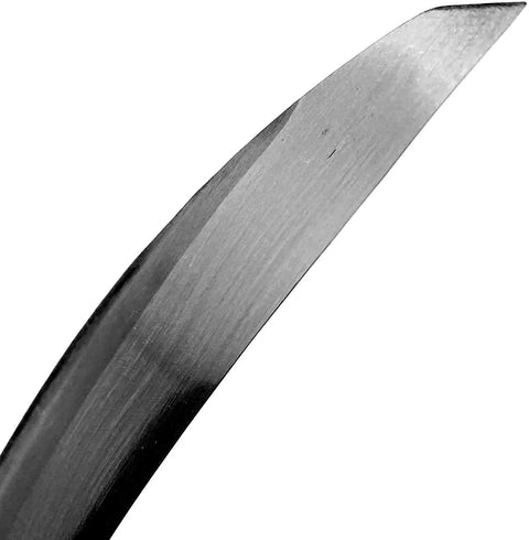 Close-up of blade on Grass Sickle Garden Tool 7.6 Inch Blade, Japanese Style Kama Weeding Sickle With Carbon Steel Blade And Wooden Handle