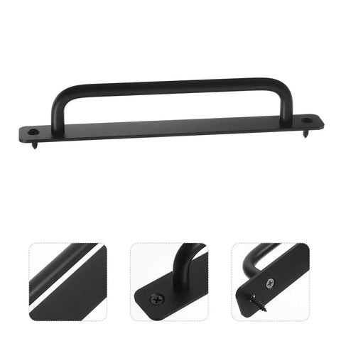 2 Pack Black Aluminum Barn Door Pull Handles 21.2 cm Long, Rustproof Metal With Smooth Edges, detail with screws and handle.