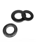 Black Plated 304 A2 Stainless Steel GB97 Flat Washer Plain Gasket Pad M1.6 To M12 displayed on white background.