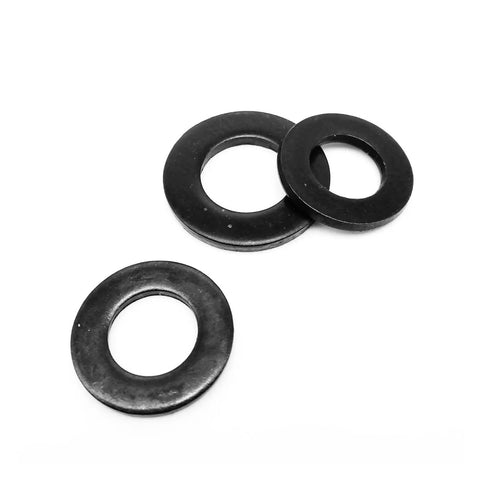 Black Plated 304 A2 Stainless Steel GB97 Flat Washer Plain Gasket Pad M1.6 To M12 displayed on white background.