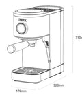 Slick Dual Boiler Semi Automatic Espresso Machine With Built In Grinder And Cold Brew Function 20 Bar Pressure 2100 Watt Motor, side view dimensions.