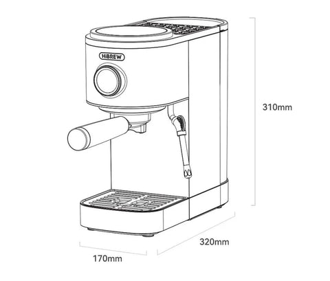 Slick Dual Boiler Semi Automatic Espresso Machine With Built In Grinder And Cold Brew Function 20 Bar Pressure 2100 Watt Motor, side view dimensions.