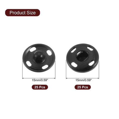 25 Sets Of 15mm Metal Snap Buttons For Clothes And DIY Crafts Black Copper Snap Fasteners With 25 Male And 25 Female Parts