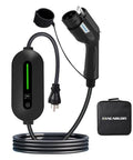 Ultimate Plug And Go Portable EV Charger With Level 1 And 2 Settings, 16A, Nema 5-15 plug, flexible charging cord and carrying case.