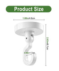360 Degree Swivel Adhesive Wall And Ceiling Hooks, Heavy Duty No Drill Hanging Clips, showing hook dimensions 1.88in, 2.63in, 0.66in.