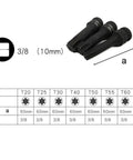 Pro Grade Three Eighths Drive Socket Set With Torx Sockets Up To T60 External Wrench Kit for auto repairs in black oxide finish