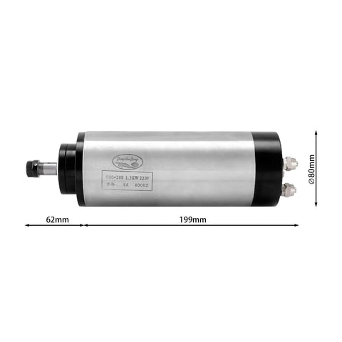 1.5KW Water Cooled CNC Spindle Motor 220V 80mm Mount Quiet Operation 4 Bearings 24000 RPM 400Hz ER11 6mm Collet Low Runout Heavy Duty CNC Router Upgrade Beefed Up Pro Kit