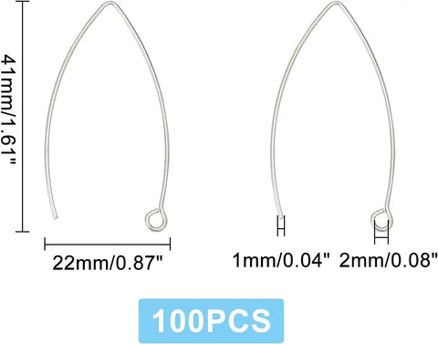 V Shape Earring Hooks With Horizontal Loop In 304 Stainless Steel For DIY Jewelry Making, two hooks dimensions shown