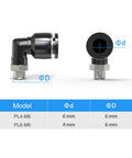 Elbow Push To Connect Fittings 6mm Tube OD M6 Thread 90 Degree Pneumatic Quick Connect Copper And Plastic