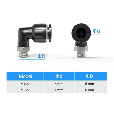 Elbow Push To Connect Fittings 6mm Tube OD M6 Thread 90 Degree Pneumatic Quick Connect Copper And Plastic