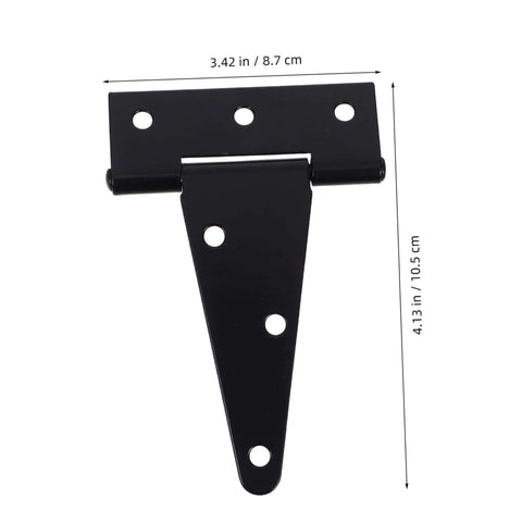 Front view of CATIEBYE heavy-duty slotted hinge, black metal, for outdoor gates and sheds.