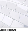Premium Peel And Stick Tile Backsplash Kit, 12 By 12 Inch Tiles, 10 Pack For Kitchen Walls, bright white 3D texture surface