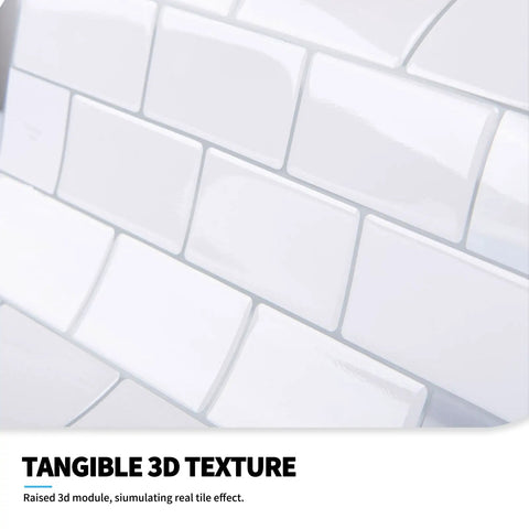 Premium Peel And Stick Tile Backsplash Kit, 12 By 12 Inch Tiles, 10 Pack For Kitchen Walls, bright white 3D texture surface