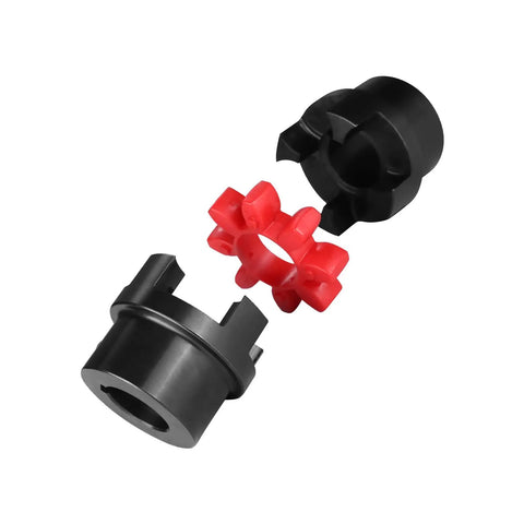 D40 L66 Bore 18 To 18mm 45 Steel Shaft Coupling XL1 Type Jaw Coupling With Elastomeric Spider For Medium And Large Equipment Rock Solid Strength AISI 1045 Steel Vibration Free Easy Install Stable Transmission, black coupling and red spider parts