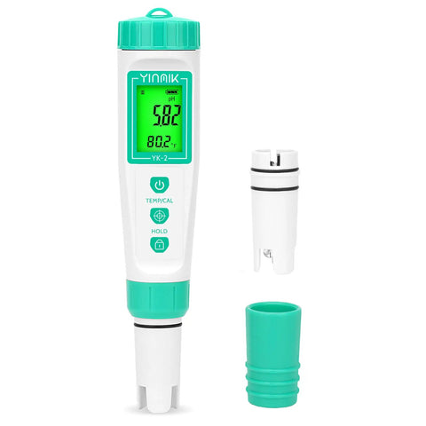 Digital pH Meter With Extra Probe For Hydroponics Pools Hot Tubs Aquariums And Home Brewing Reliable, Fast Readings With Replaceable Probe To Save Time And Extend Lifespan, showing meter, extra probe, and cap