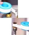 Easy Install PTFE Thread Sealing Tape For Shower Heads And Plumbing Fittings in blue dispenser, wrapping pipe threads.