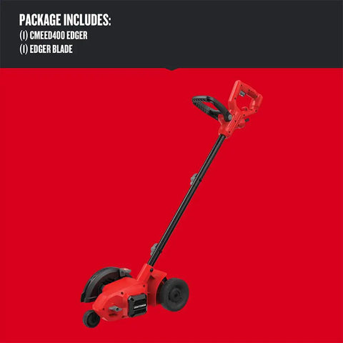 12 Amp Corded Lawn Edger With Adjustable Auxiliary Handle Precision Line Guide For Clean Edges Along Hard Surfaces High Torque Motor For Tough Turf Easy Comfort Grip Durable Trimming Tool shown on red background packaging