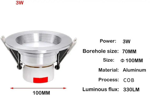 WKNHHL Recessed Lighting Housing Trim Kits Silver Polished Aluminum Led Ceiling Light Home Living Room Recessed Downlight Ultra-Thin hidden floodlight with 3W power.